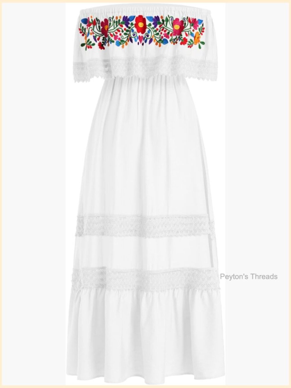 Off Shoulder Floral Embroidered Maxi Dress for Women Fiesta Party - Picture 1 of 2